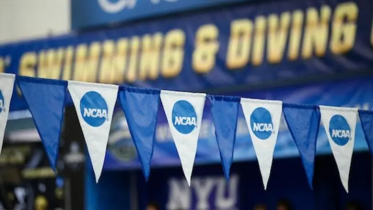 NCAA blue and white swimming pennant flags